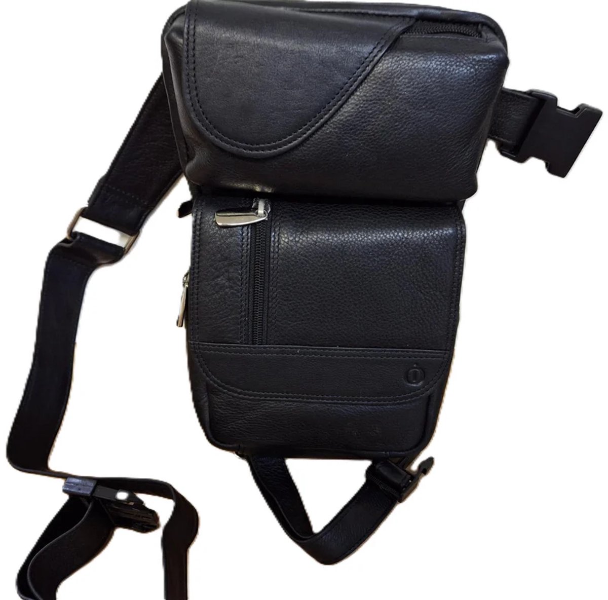 Oi zwarte leren Beentas Willem / stoere ruime been-tas / beenholster / praktische tas voor motorrijders / motortas voor om been / zwart leer / 598