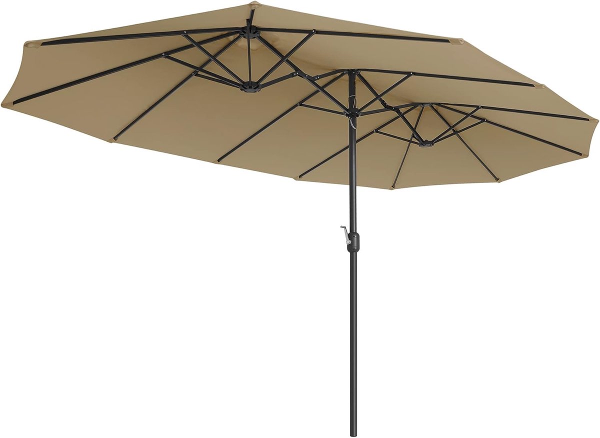 HOMESY Dubbelzijdige parasol, 461 x 271 cm, extra grote tuinparasol, terrasparasol, dubbele zonwering, zwengel voor markt, outdoor, tuin, terras, zonder bodem Taupe