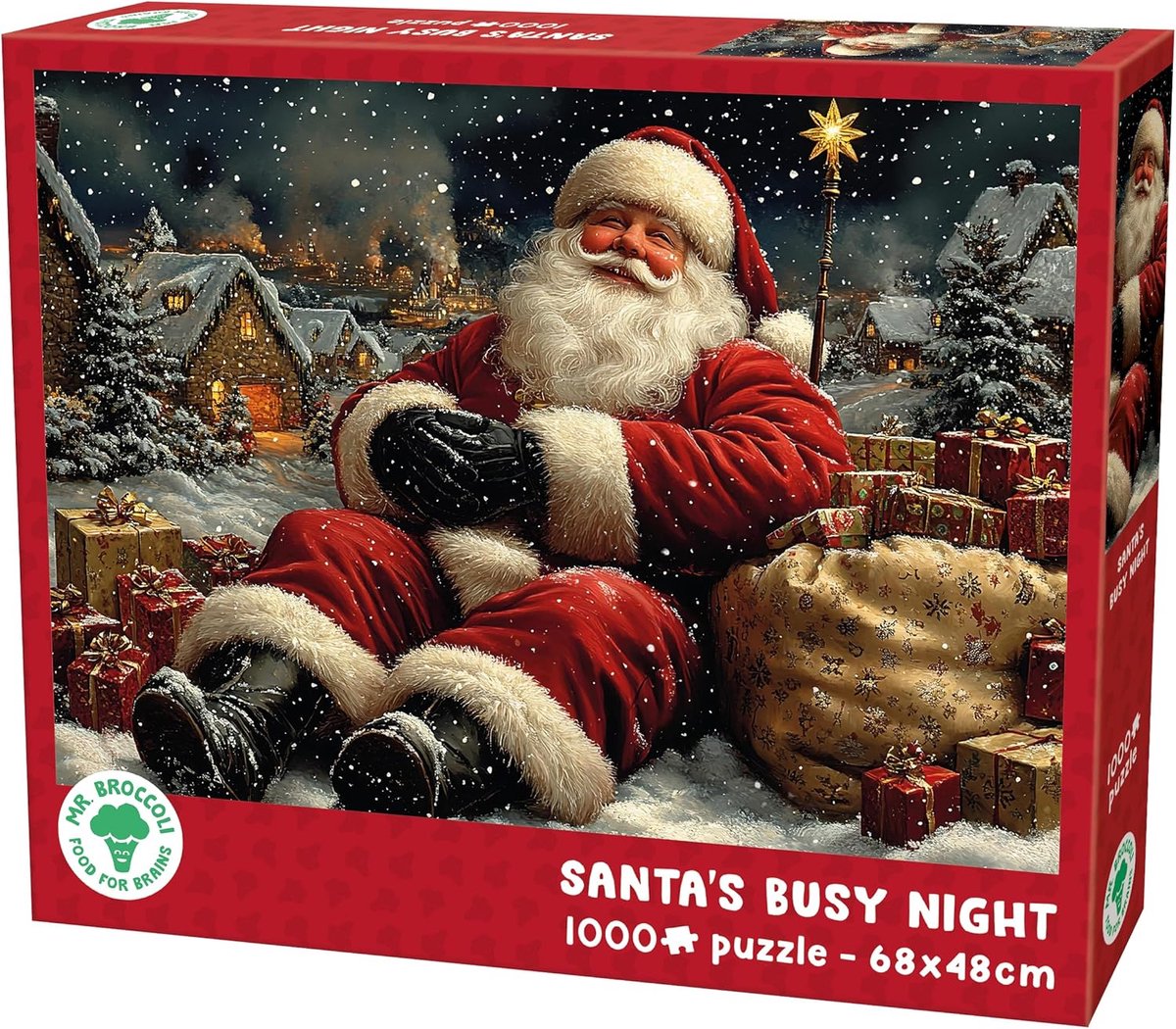 Kerstpuzzel 1000 Stukjes - Mr. Broccoli Puzzel Kerstmis Volwassenen - Santa's Busy Night - Kerstman op Kerstavond - FSC® - 68 x 48 cm - Legpuzzel Kerst