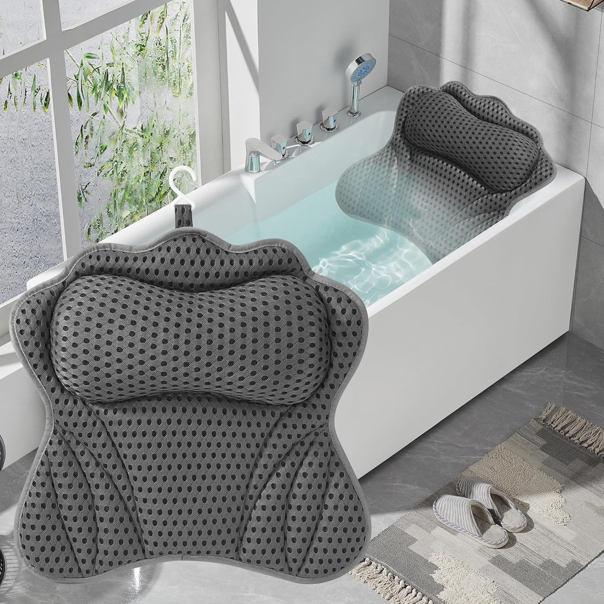 Badkussen - Badsteun - Ontspannen in bad - 4D Air Mesh - 40 x 40 cm - Grijs