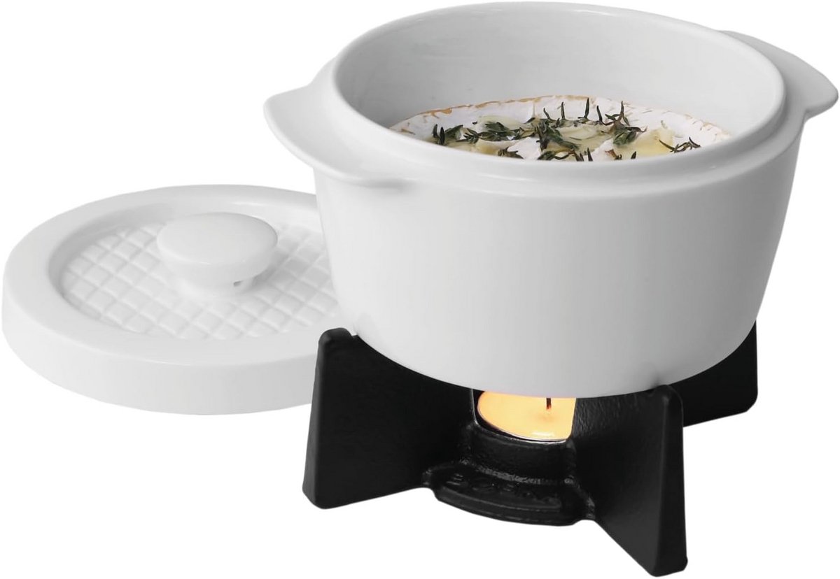 Kaas Baker - Ovenschaal Fondue - Gesmolten Kaas - Met Waxinelichtje - 150 mm - Wit