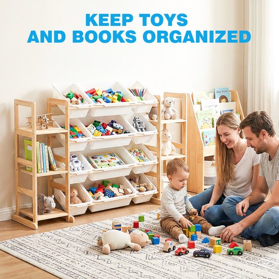 YONO Speelgoedkast met 12 Opbergbakken - Speelgoed Opberger - Boekenkast Kinderkamer - Hout - Speelgoedkist en Boekenrek Kind - Kinderkast met Manden - XL — afbeelding 5