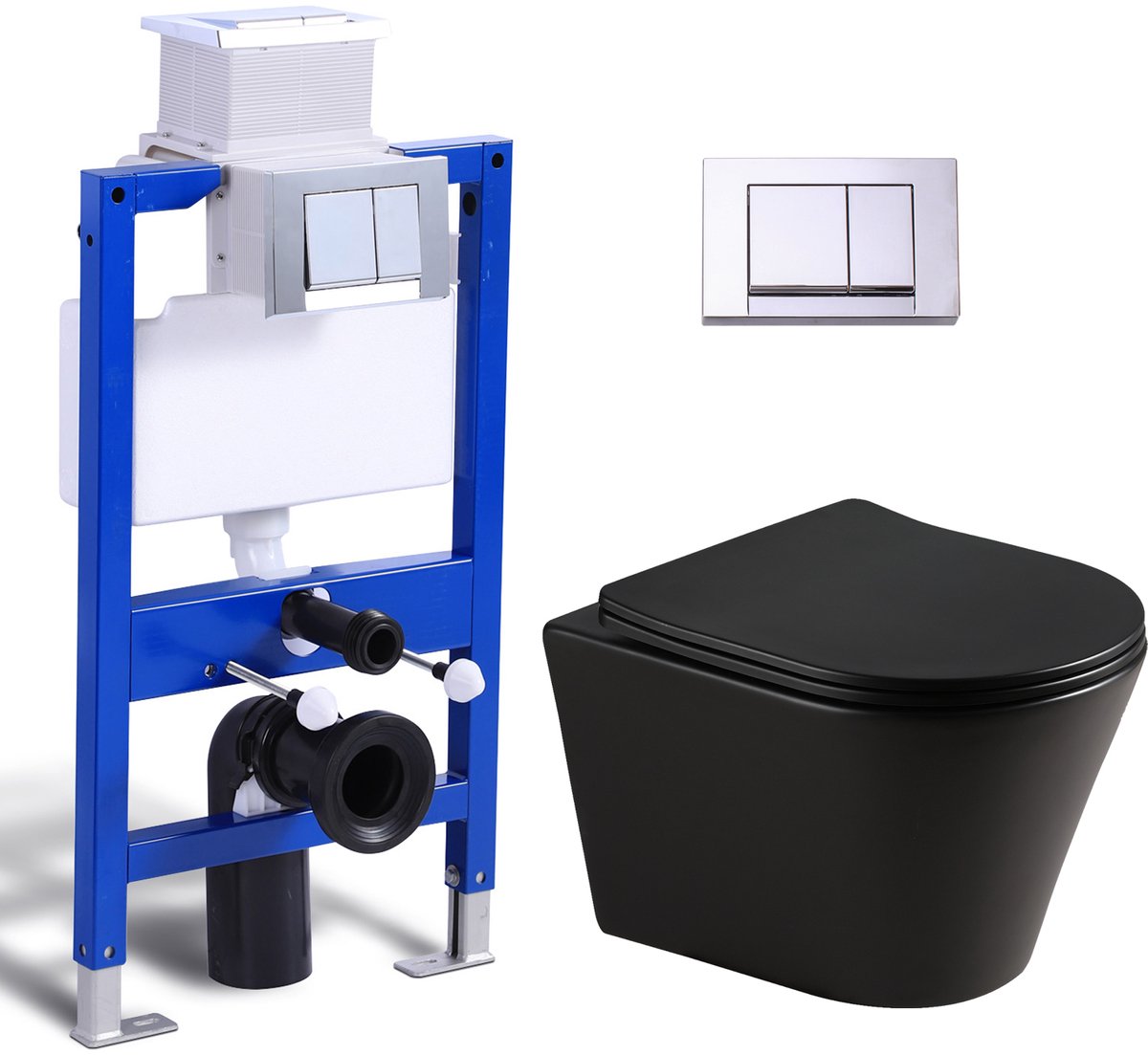 HOROW Hangtoilet met Inbouwreservoir - Wc bril Softclose - Afklikbare zitting - Matzwart toilet