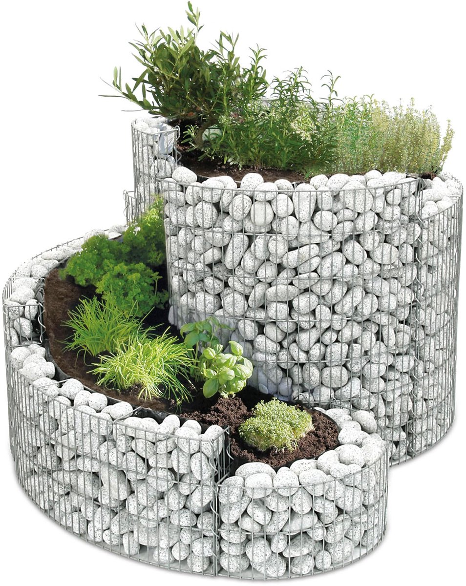 Bellissa The Small - Gabion kruiden spiraal plantenbak - verzinkt staal zilver - 110 x 90 x 60 cm