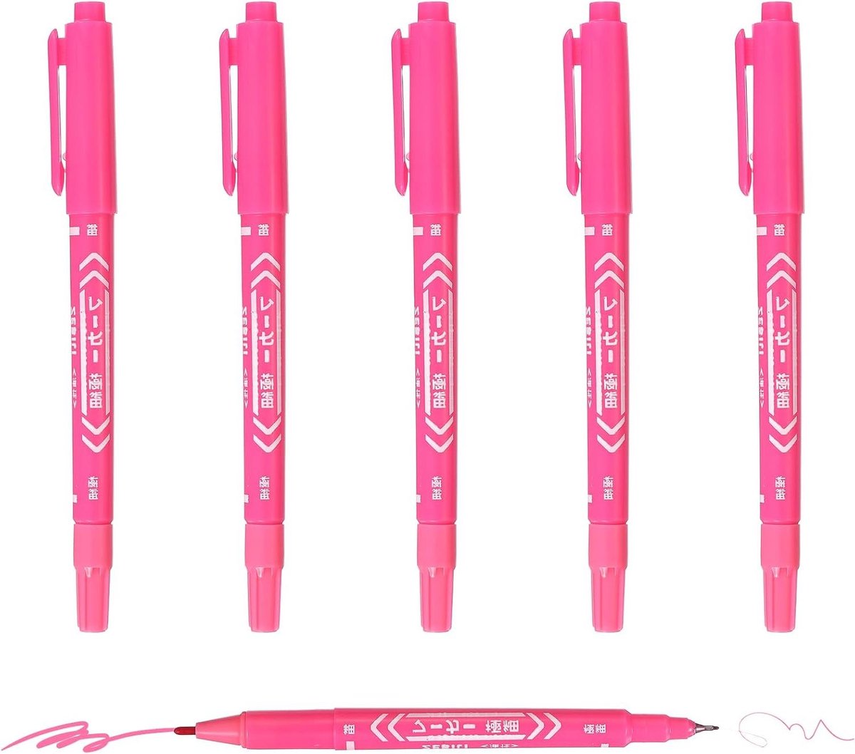 PATIKIL Dubbele tip permanente markers, 6 Pack roze fijne en ultra fijne punt gekleurde makers sneldrogende kleurpen voor schrijven tekenen op hout kunststof metaal glas steen