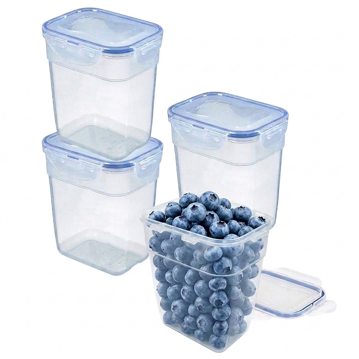 Lock&Lock Vershoudbakjes set met deksel - Meal prep bakjes - Diepvriesbakjes - Diepvriesdozen - Bewaardozen voedsel - Magnetron bakjes - Luchtdicht - Lekvrij - BPA vrij - PFAS vrij - Stapelbaar - Transparant - 1,3 liter - Set 4 stuks - LocknLock