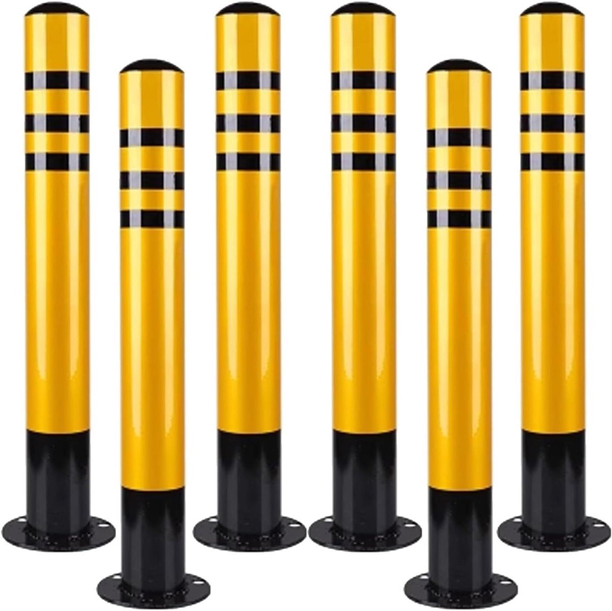 Parkeerpaal Veiligheidspaal - Oprit Beschermer - Parkeerplaats Markeren - Stevige Stalen Constructie - 60CM 6Stuks - Zwart Geel