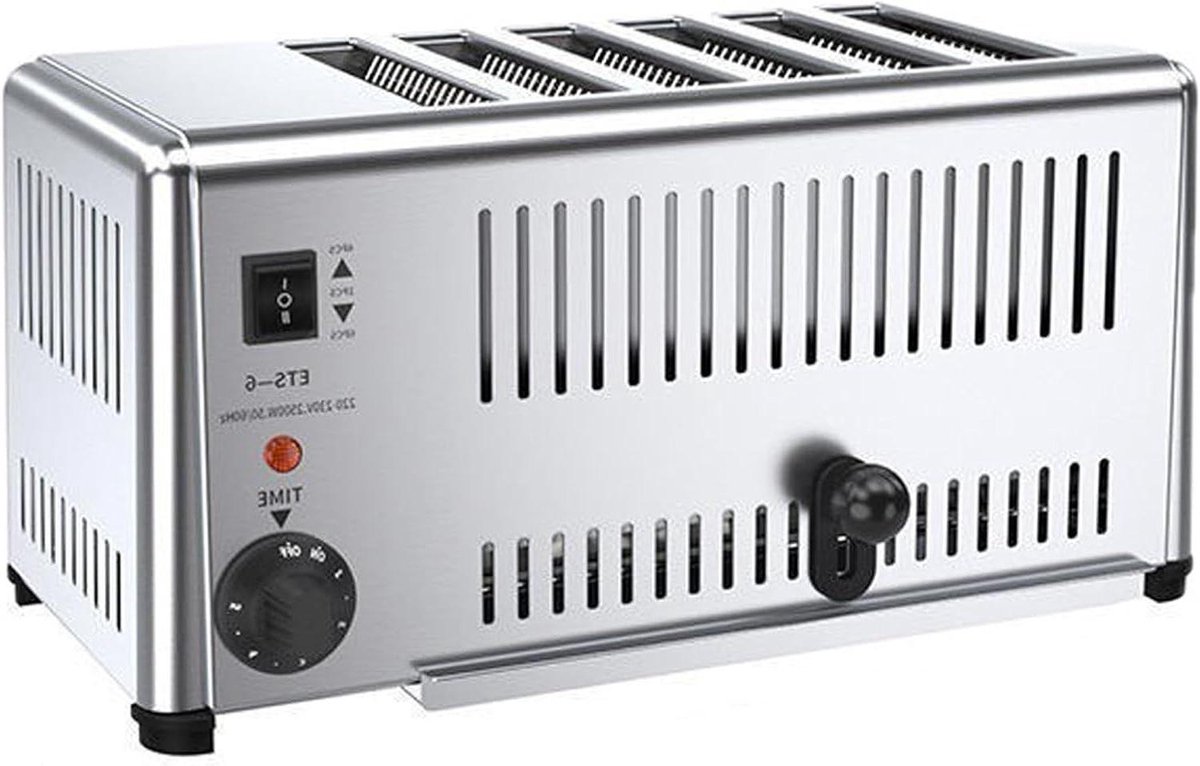 Broodrooster 6 Sneden Commerciële Toaster Ontbijt Maken Extra Brede Sleuven 2500 Watt Zilver