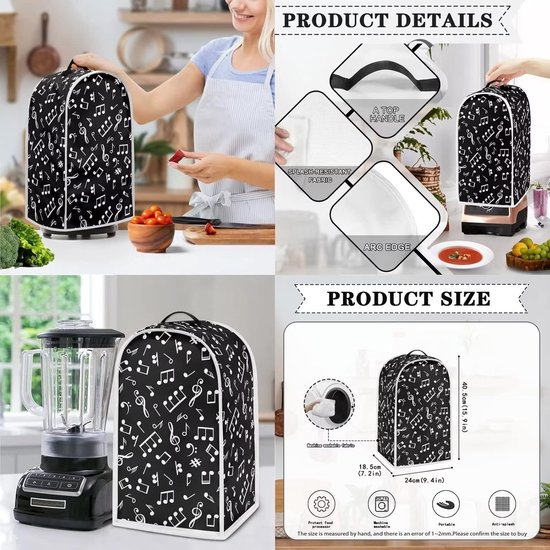 Poceacles Musical Symbol Pattern Blender Cover and Toaster Cover for 2 Slice Small Kitchen Appliance Covers Dust and Fingerprint Protection Blender Cover, S — afbeelding 2