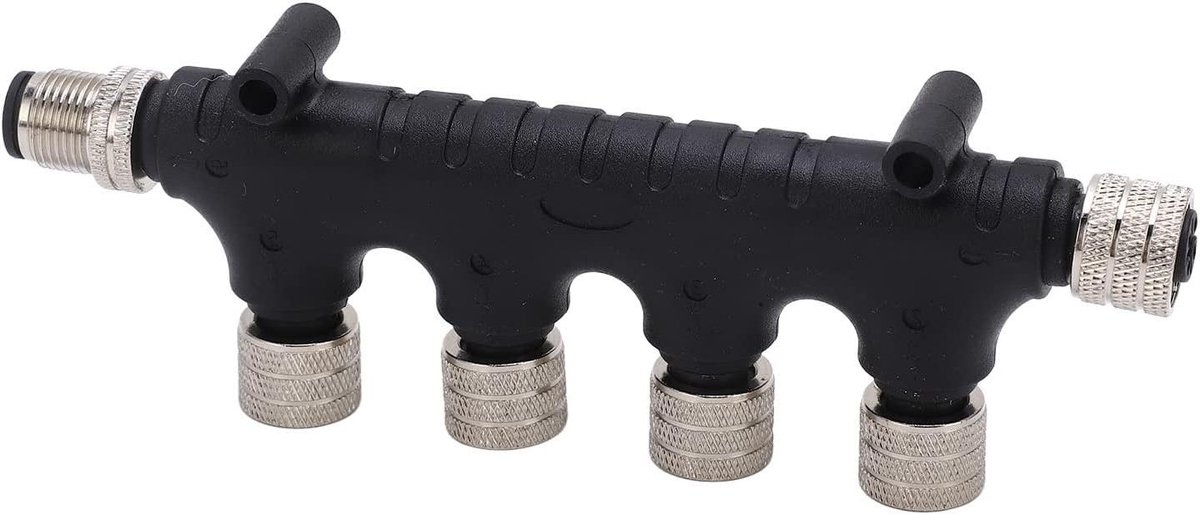 NMEA 2000 T-connector - 4 Poort Backbone - Maritieme Netwerken - IP67 Waterdicht - 5 Pin - Zwart