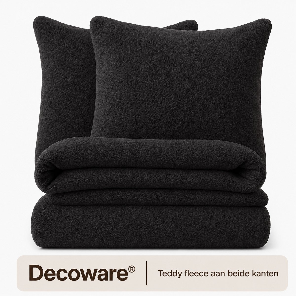 Decoware Teddy Fleece Dekbedovertrek - Antraciet - Lits-jumeaux - 240x220 cm + 2 Kussenslopen 60x70 cm - Dubbelzijdig - Heerlijk Warm