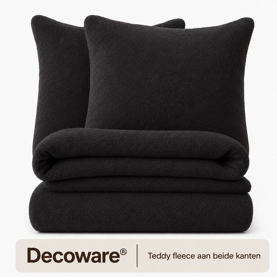 Decoware Teddy Fleece Dekbedovertrek - Antraciet - Lits-jumeaux - 240x220 cm + 2 Kussenslopen 60x70 cm - Dubbelzijdig - Heerlijk Warm