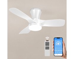 Epochglo Plafondventilator met Verlichting Klein 80cm - Stille DC Motor - APP/Afstandsbediening - 22W LED Lamp Dimbaar 3000K-6000K - 6 Standen - Geheugenfunctie - Timer - Zomer- en Winterstand - voor Slaapkamer Eetkamer Woonkamer - Wit