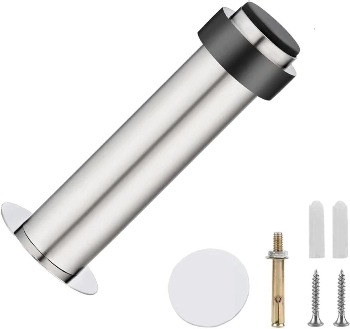 Deurstopper Roestvrij Staal - Geluiddempende Stopper - Bescherming Muren - Dubbele Rubber Bumper - 10.4 cm - Zilver