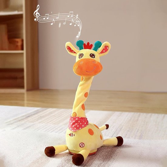 Sprekende Giraffe Knuffel - Interactieve Dier - Leren en Spelen - Herhaalt Geluiden - 32 cm Hoog - Bruin — afbeelding 4