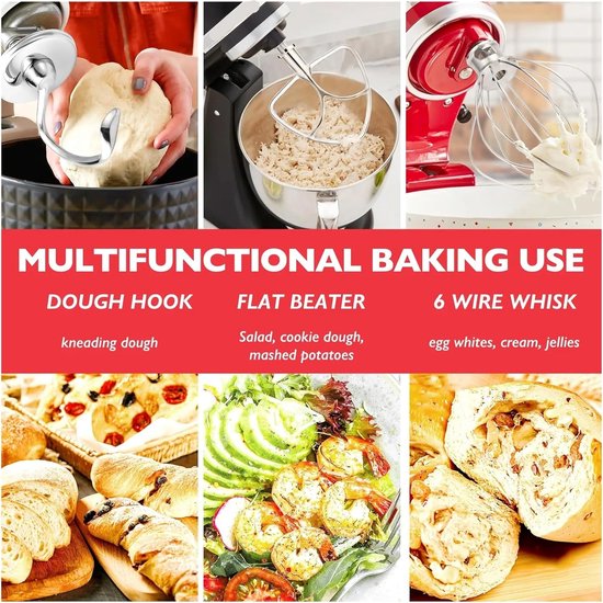 Mixer Hulpstukken - Keukenmachine Accessoires - Bakken en Koken - Roestvrij Staal - 4.5-5QT - Zilverkleurig — afbeelding 2