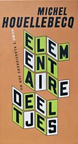 Boekomslag met oranje achtergrond. Titel "ELEMENTAIRE DEELTJES" in 3D-letters, groen en wit.