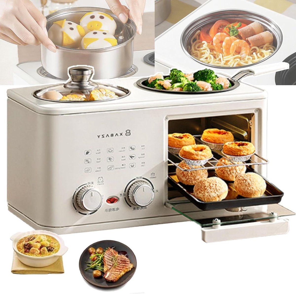 Ontbijtmachine - Keukenapparaat - Compleet Ontbijt - 4-in-1 Functie - 8 Liter Oven - Wit