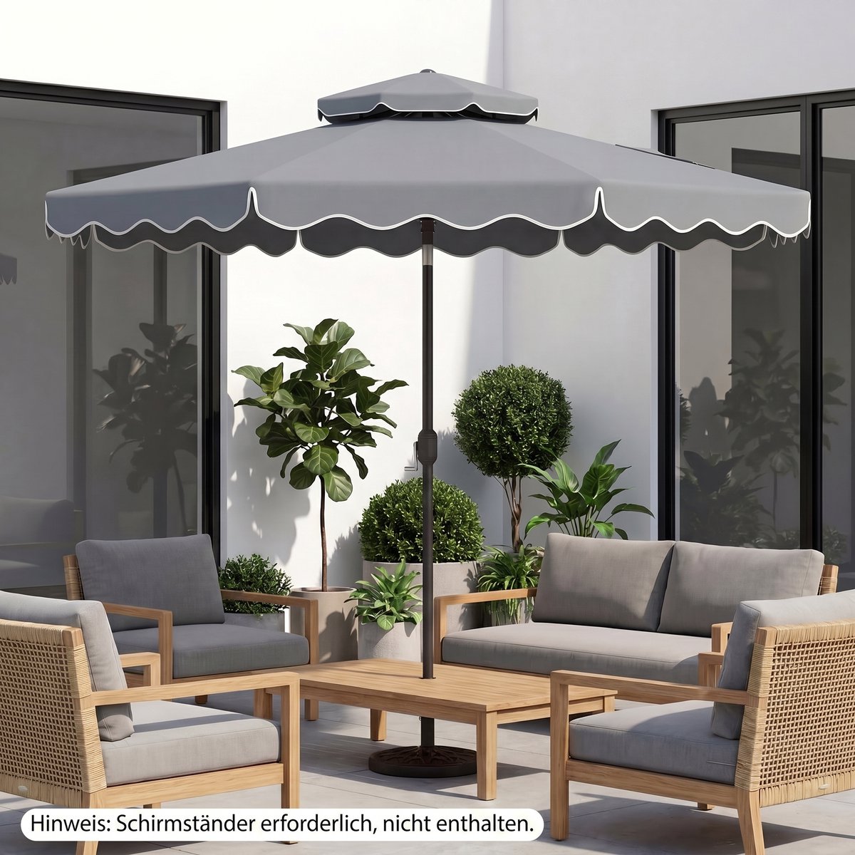 COSTWAY 300 cm parasol met dubbel doek, tuinparasol met draaihendel en volant, 30° kantelbaar aan beide zijden, terrasparasol, marktparasol voor tuin, balkon, terras (grijs) – foto 8