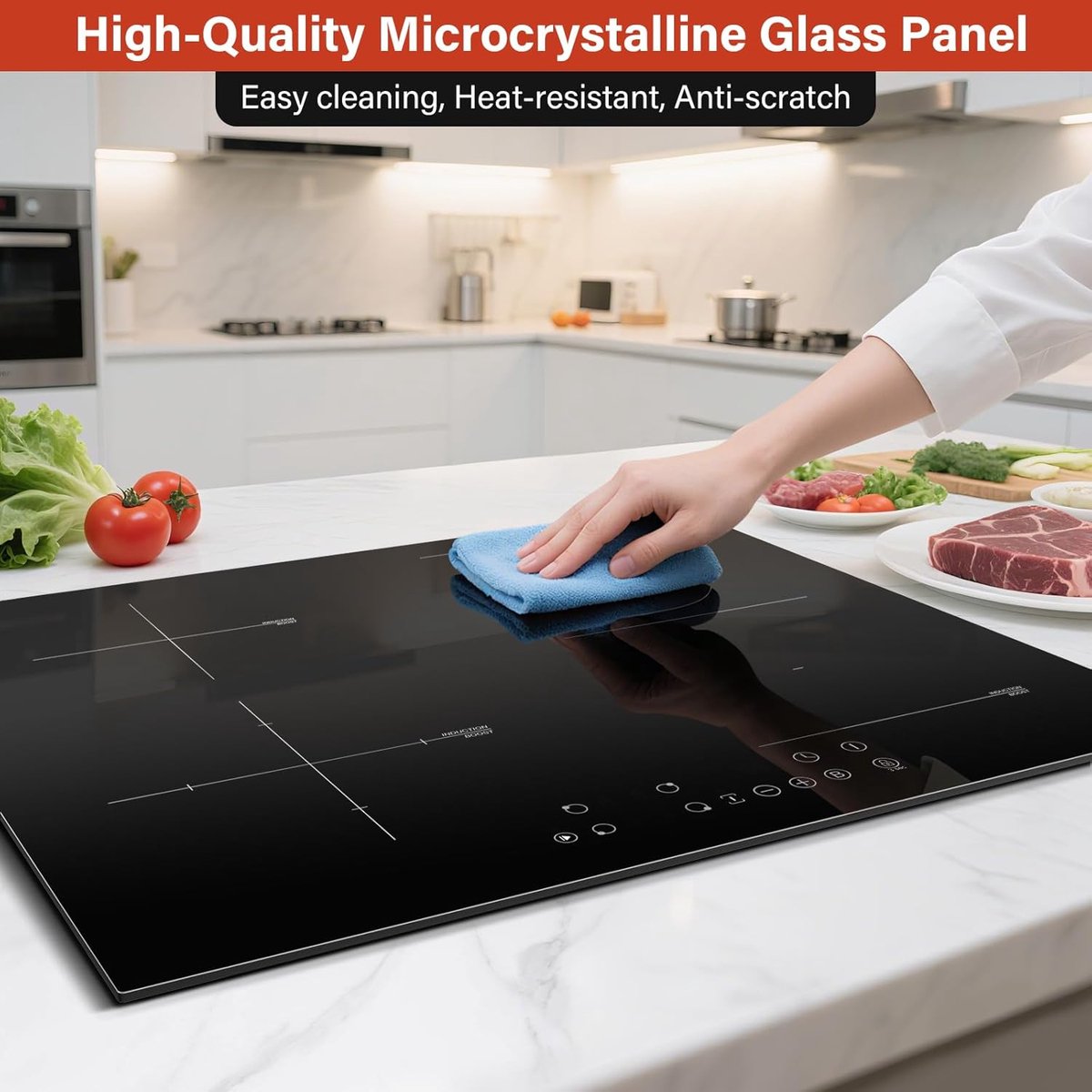 Inductie kookplaat - 4 zones - Veelzijdig koken - Flexibele zone - 60 cm - Zwart