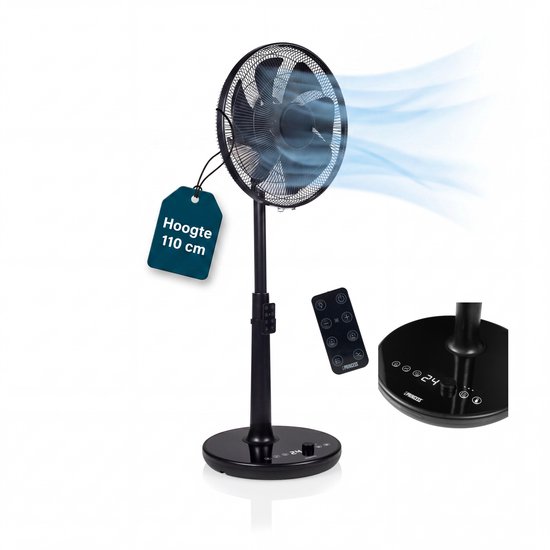 Princess 354860 DC Staande Ventilator 40cm – Stil, Energiezuinig, 24 Snelheden, 4 Windmodi, Timer, Afstandsbediening