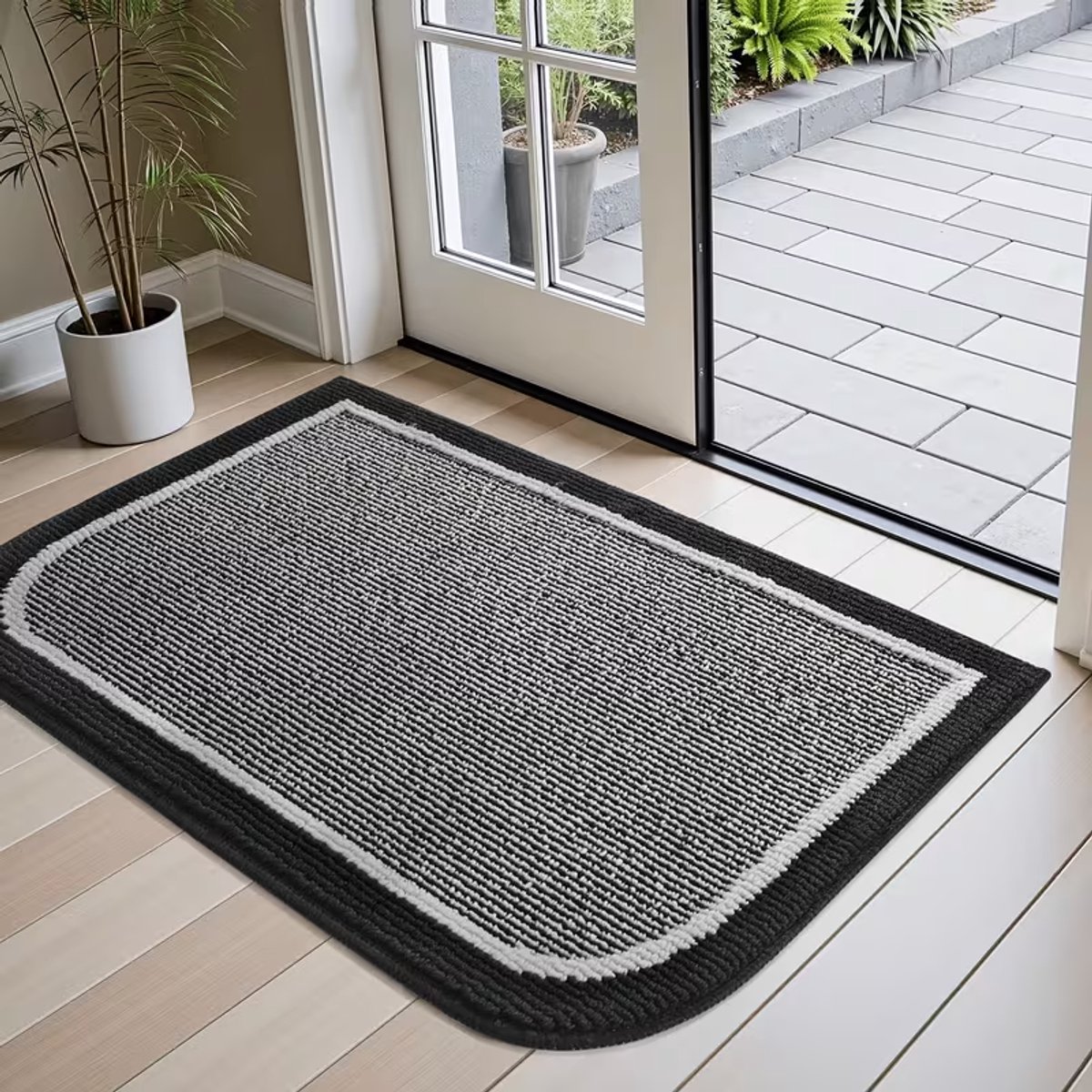 Deurmat Antislip Zwart– Absorberende Voordeurmat Laagprofiel – Machinewasbare Vuilvanger voor Binnen en Buiten – Zachte Welkomstmat voor Entree