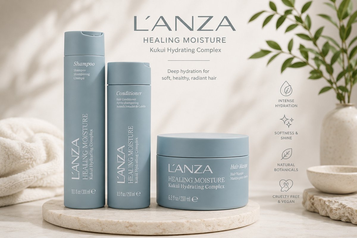 L'ANZA Healing Moisture Shampoo, Conditioner & Masker Triple Set - 300+250+200ml