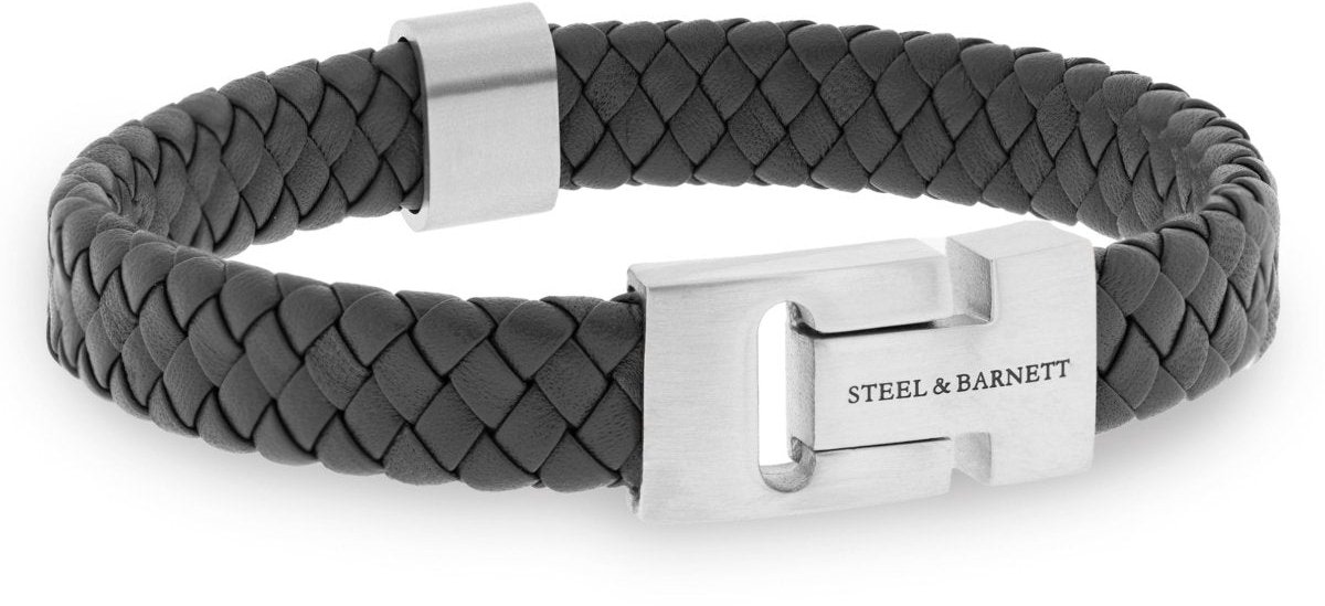 STEEL & BARNETT - Leren Armband Heren - Harrison - Donkergrijs - Maat M