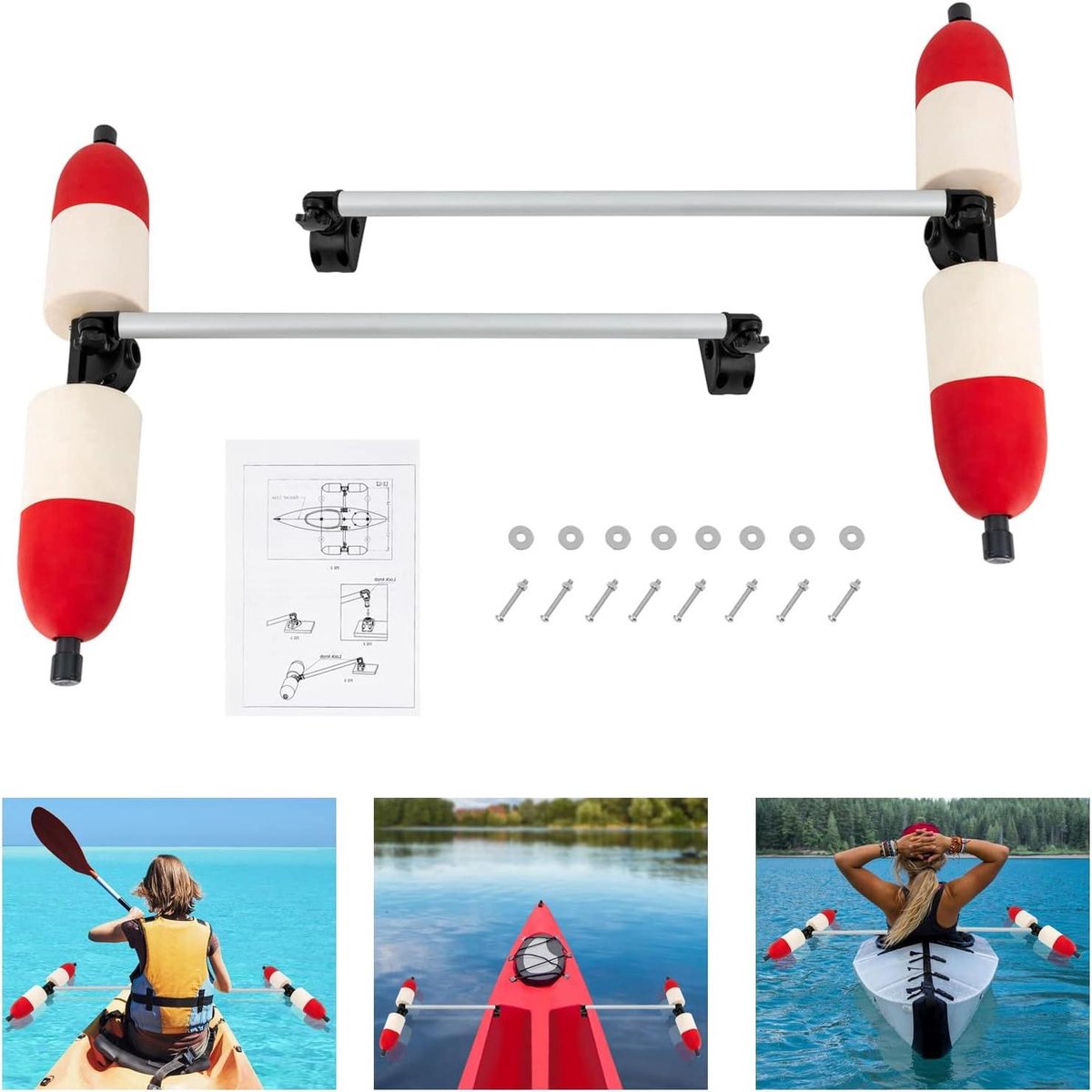 Kayak Stabilisatoren Set - Opblaasbare boot - Veiliger Varen - Eenvoudige Montage - 80 cm Lengte - Rood Wit