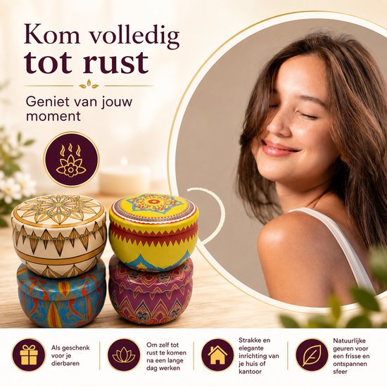 Arosola® Nature’s Harmony Geurkaarsen Set - 4 stuks - 4 Luxe natuurlijke geuren - 50 Branduren - Cadeaudoos