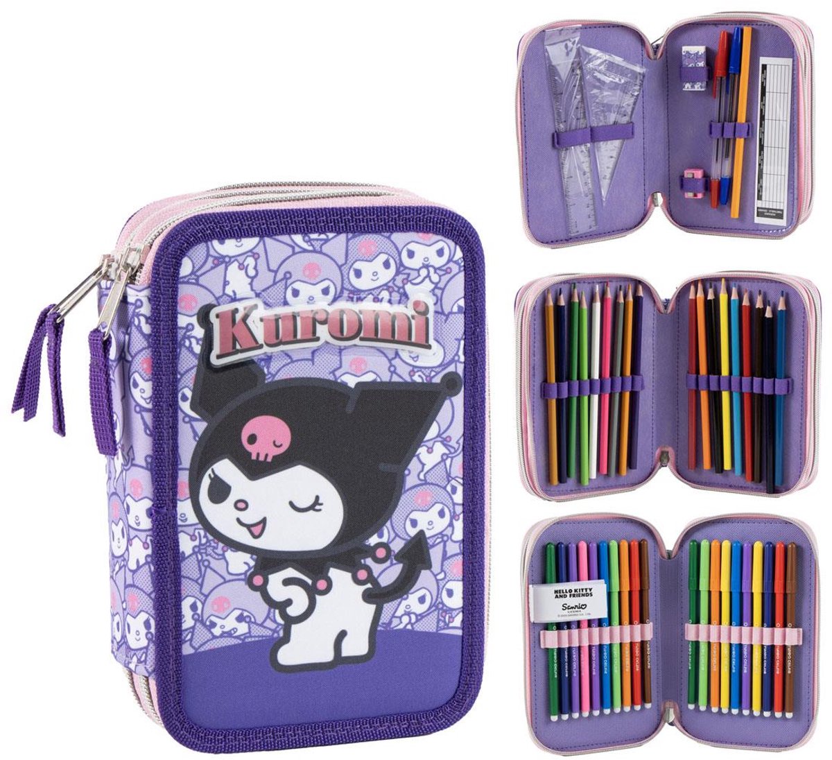 Kuromi Gevuld Etui 3 Vaks – 44 Delig – Officieel Gelicenseerd
