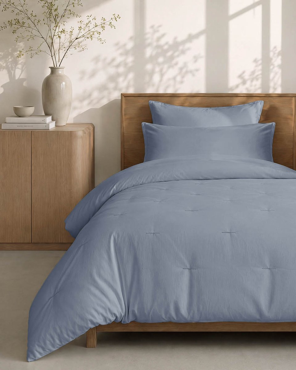HOOMstyle Wasbaar dekbed zonder overtrek - 140x220 1 persoons met 1 kussensloop - Denim Blauw