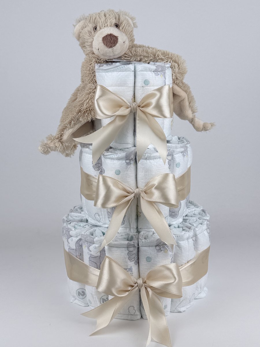 Chouette-Chouette | Luiertaart Neutraal | Kraamcadeau | Geboorte Jongen Meisje | Babyshower | Tuttle Beer Boogy Beige - Beige