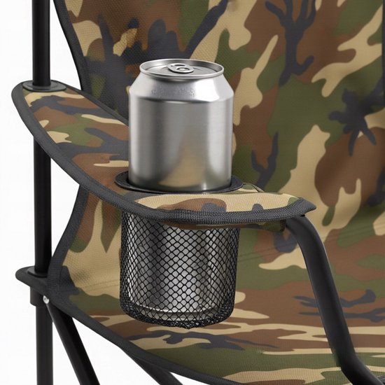 MOZY® - Inklapbare Campingstoel - Legerprint - tot 120 kg - met Armleuningen en Bekerhouder - in Draagtas - Antislip - Campingstoel - Visstoel - Vissen - Vissersstoeltje van MOZY® — afbeelding 3