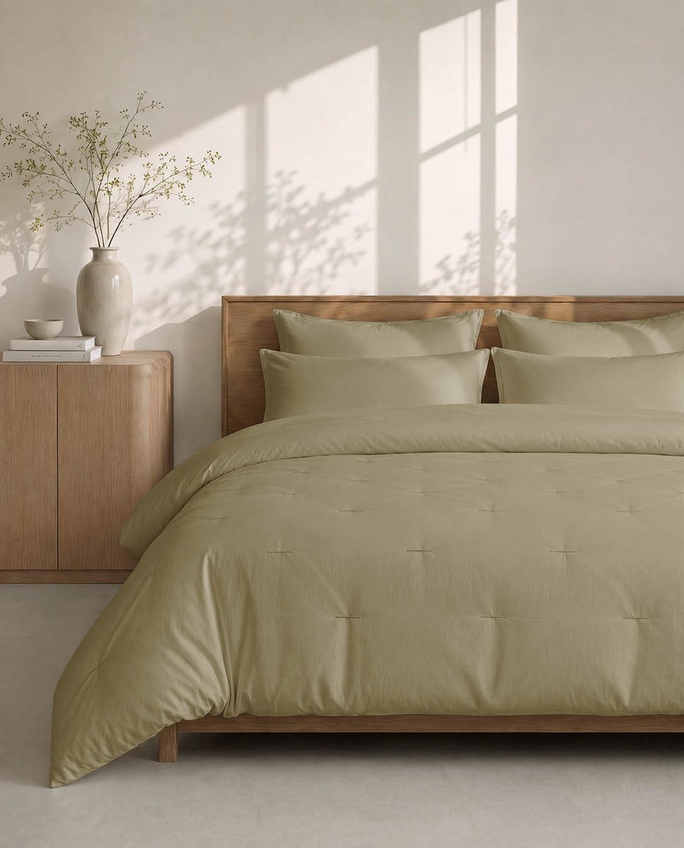 HOOMstyle Wasbaar dekbed zonder overtrek - 200x220 2 persoons met 2x kussensloop - Olijfgroen