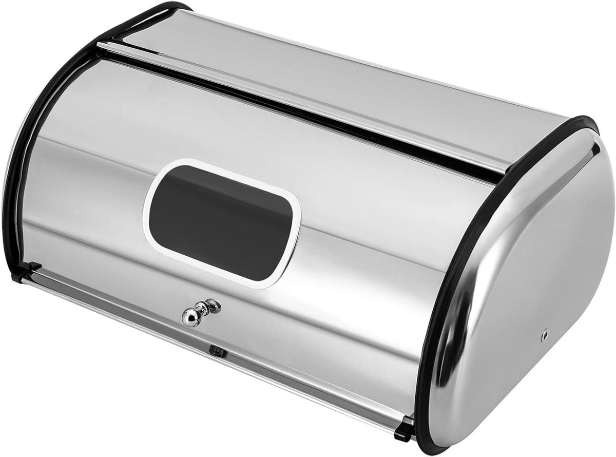 Broodtrommel RVS - Brooddoos Keuken - Brood Vers Houden - Met Kijkvenster - 10 Liter - Zilver