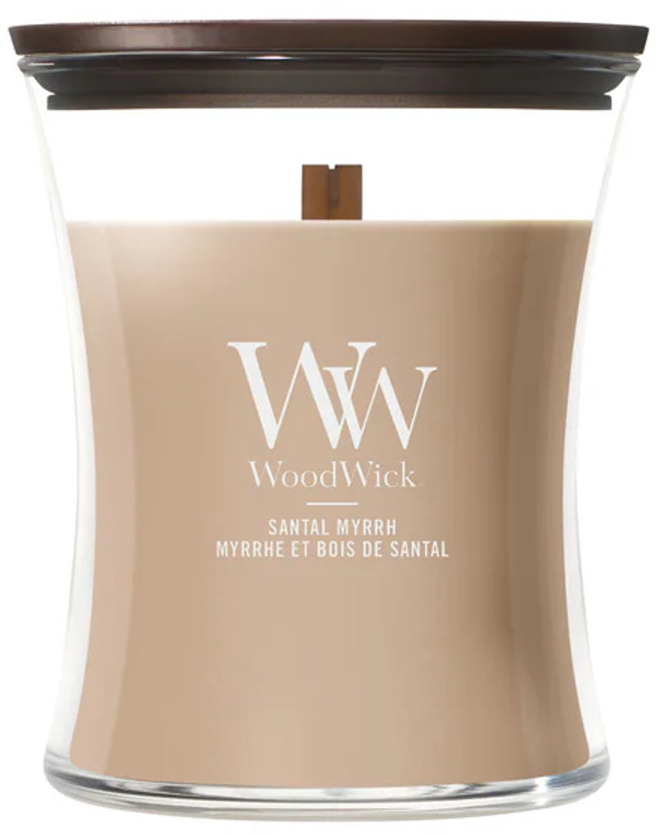 WoodWick Hourglass Medium Geurkaars - Santal Myrrh - 60 branduren Bruin