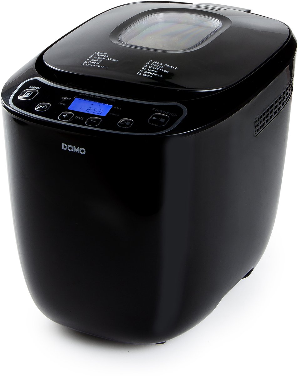 DOMO DO1119B Broodbakmachine - 12 Programma’s - 700-1000g - Glutenvrij Programma - Zwart