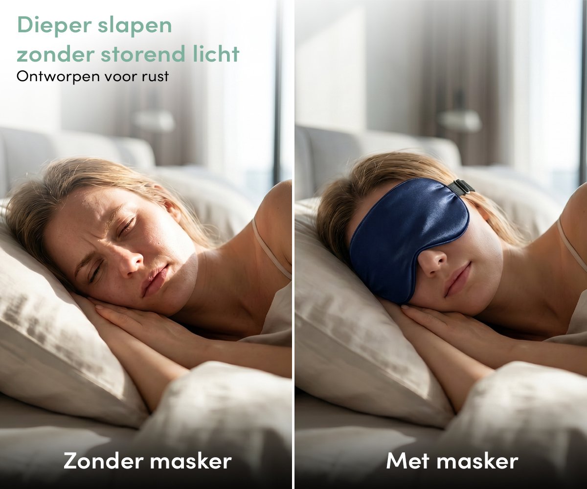 Loti Premium Zijden Slaapmasker + Opbergzakje - 100% Verduisterend Oogmasker - Verstelbaar - Blinddoek - Zijdezacht - Anti-Rimpel – Eye Mask – Sleep Mask – Blauw — afbeelding 3