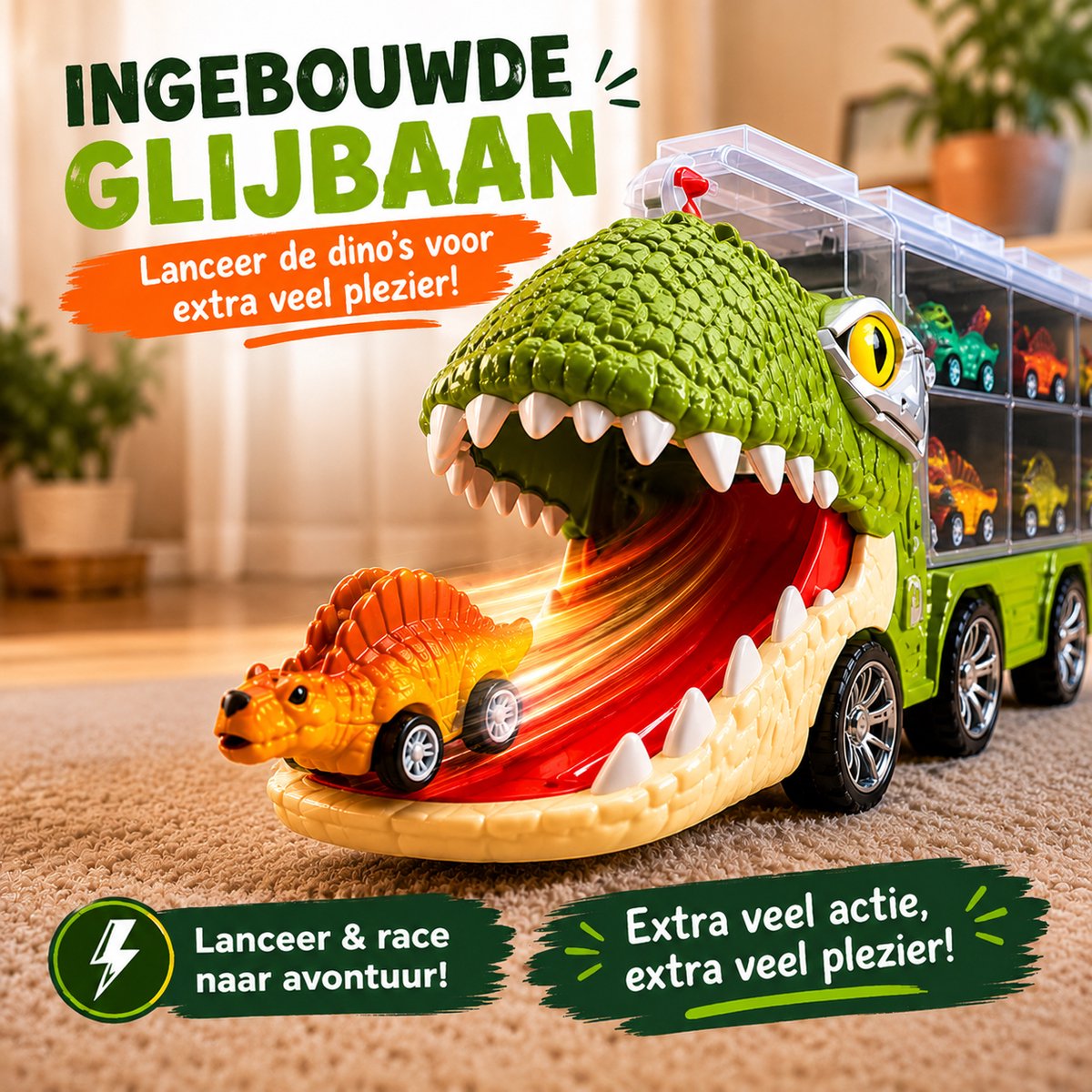 Dinosaurus Speelgoed Truck - Met 6 Extra Speelgoedauto's - Dino - Auto Speelgoed - Jongens Speelgoed - Meisjes Speelgoed - Speelgoed 3 Jaar - Speelgoed 4 Jaar - Speelgoed 5 Jaar - Kinderspeelgoed - Dinosaurus - Speelgoed Autos Jongens — afbeelding 5