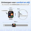Afmetingen van de Siltcon Smartwatch Pro: 42x42x10mm scherm, 245mm bandje. Zilverkleurig met HD scherm.