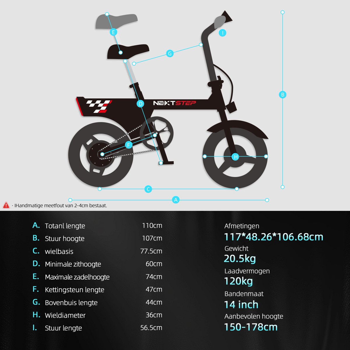 YEE GOO Elektrische Fiets - 250 W Motor - 36V 7,8Ah Batterij - 30-45 km Actieradius - 14 Inch Banden - Schijfremmen voor en achter - LED-verlichting en LCD-display - Draagbare e-bike voor woon-werkverkeer in de stad - Zwart – foto 6
