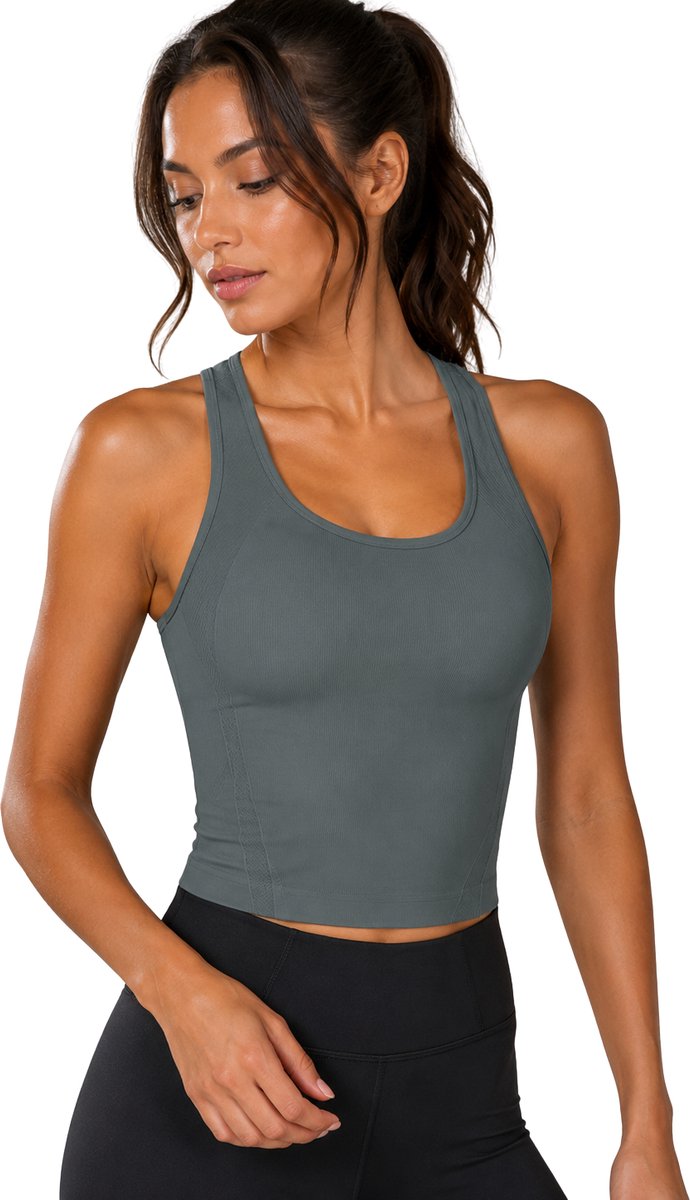 SparkNine Urbanfit sporttop - S - grijs - mouwloos - haltertop - aansluitend - ademend - sneldrogend