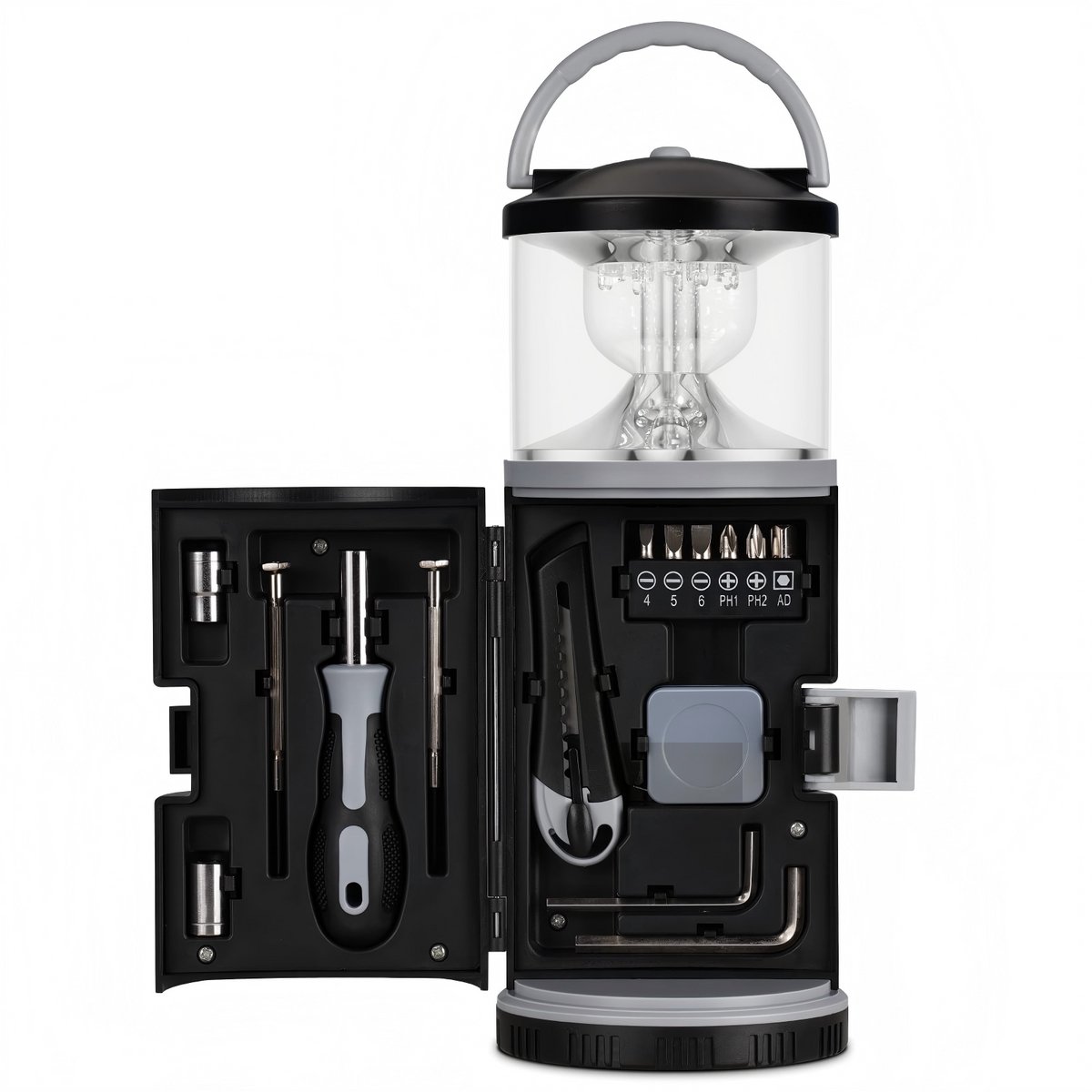Ryoudavell - Multifunctionele LED Kampeerlamp met Gereedschapsset - Dimbaar - Kampeerlamp - Tentlamp - Batterijgevoed - Voor tenten, hiking, noodgevallen - multifunctioneel - Zwart - Exclusief Batterijen