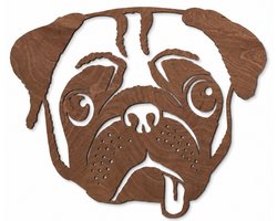 Houten wanddecoratie - Wooden wall decoration | Mopshond 35 x 38cm Pug | Donker hout - Dark wood | Muurdecoratie - Wall art - Nederlanse Bulldog - Mastiff - Honden - Dogs - Design Wandfiguur - Echt Hout - Real Wood