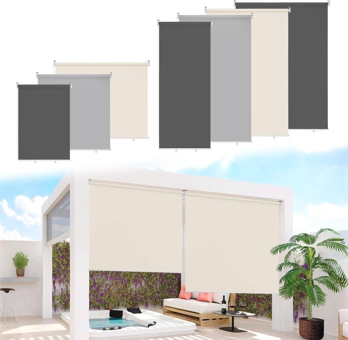 Verticale zonwering - Balkonrolgordijn buiten - Inkijk weren - Waterafstotend - 100x140 cm - Beige