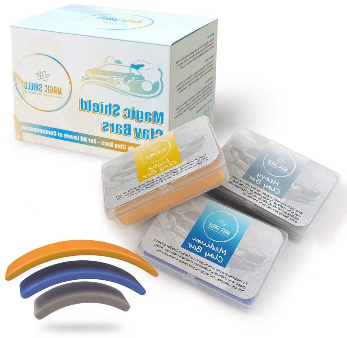 Magic Shield Clay Bar Triple Pack - 100g Elk van lichte, middelgrote en zware kleistaven voor autodetaillering - diepe reiniging en glansherstel met magische kleistaven voor professionele automatische