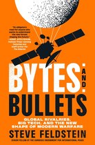 Boekomslag: satelliet boven een planeet op oranje achtergrond. Titel: Bytes and Bullets door Steve Feldstein.
