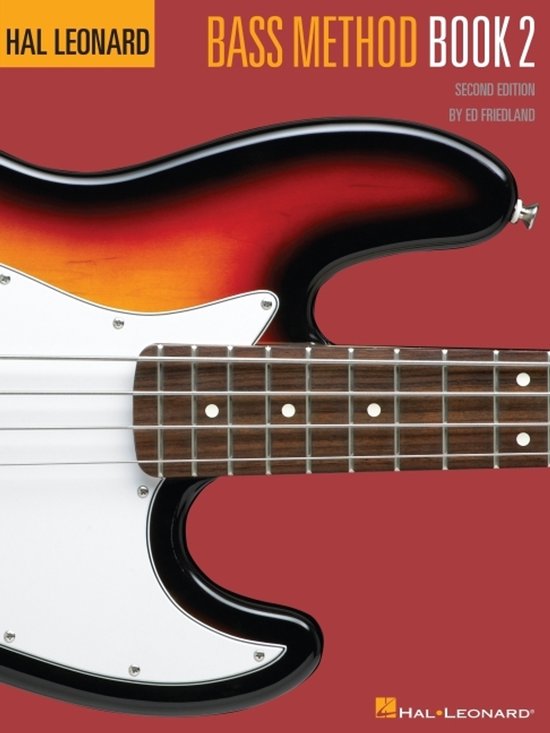 Livre 'Hal Leonard Bass Method Book 2', deuxième édition, avec une image d'une partie d'une guitare basse.