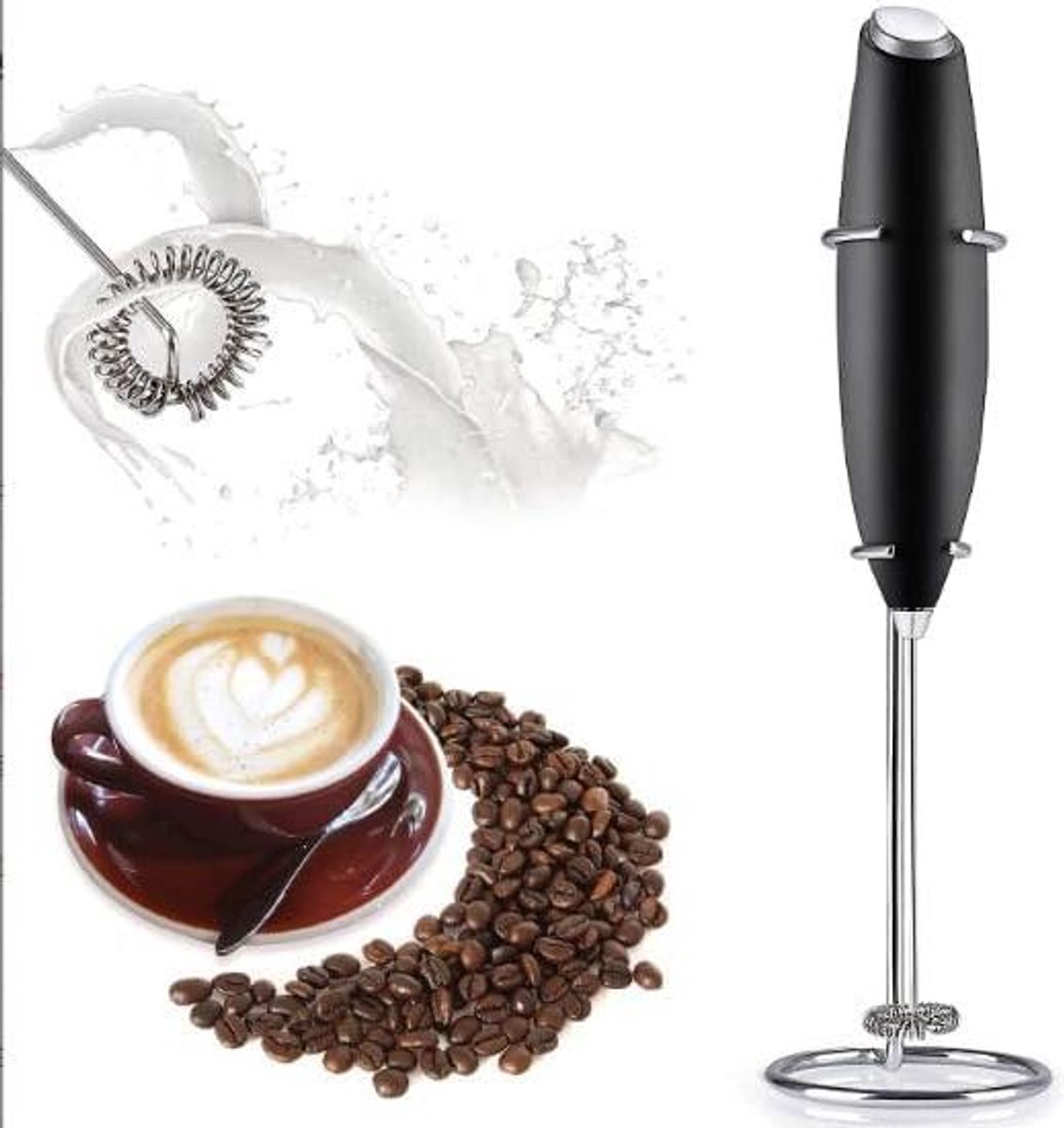 Melkschuimer - Koffie opschuimer - Dranken bereiden - Krachtige motor - Op batterijen - Zwart